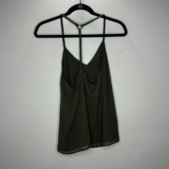 Marciano Olive Green V-Neck Braided Racer Back Straps Flowy Semi Sheer Blouse SM - Picture 6 of 10